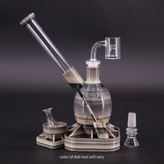 A-Bomb shatterproof dab rig with quality quartz banger nail pictured in grey and white