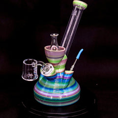 Blue green unbreakable shatterproof Dab Rig with quartz banger, dab tool and glass carb cap