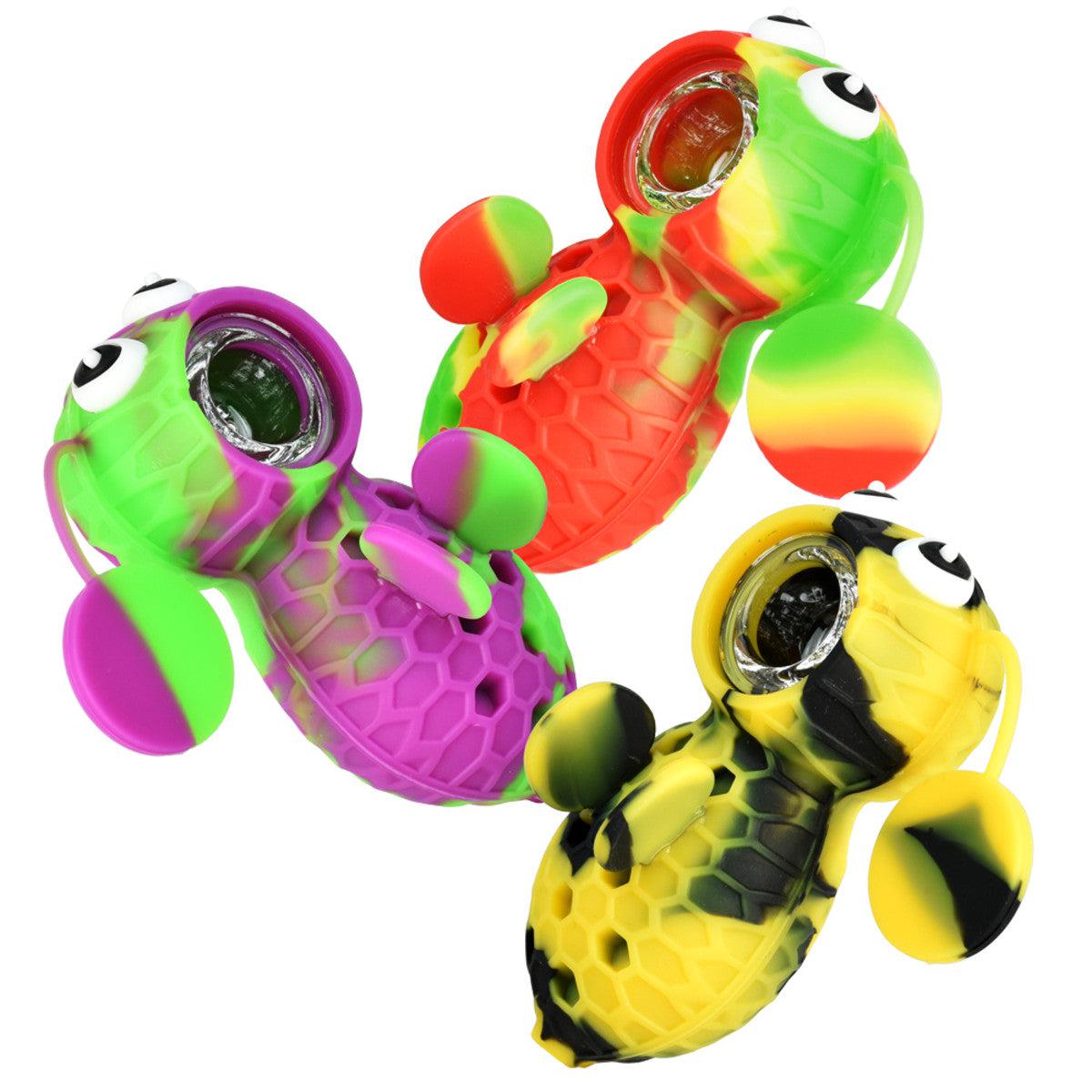 Silicone Bee Pipe with Covered Glass Bowl